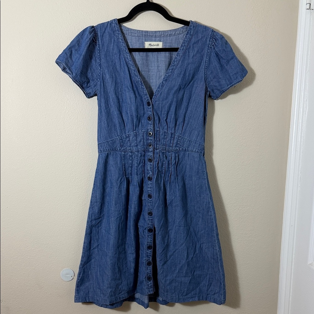 Madewell Denim Pleat-Waist Midi Dress Chambray Size 2